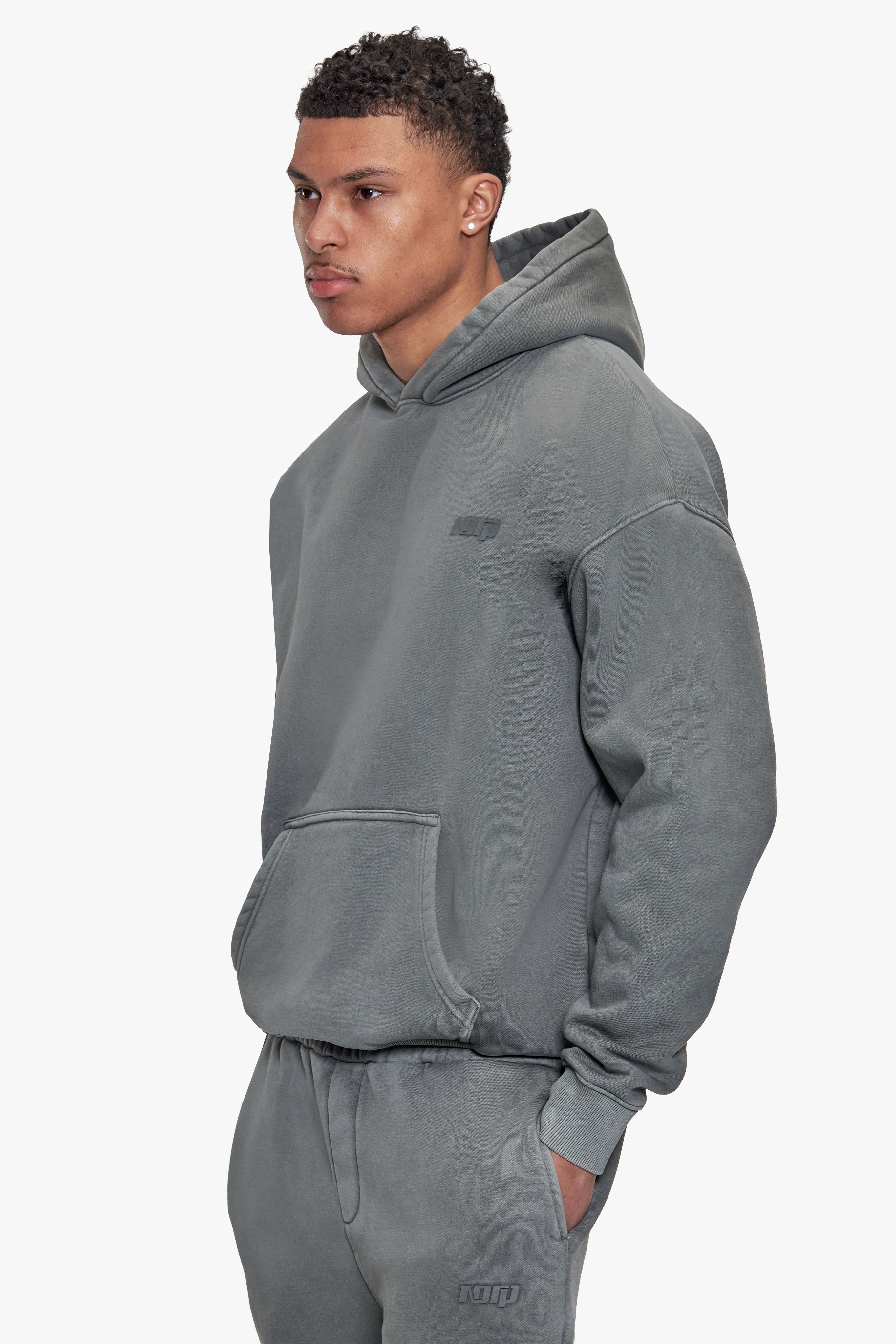 BASIC HOODIE ACID WASHED GREY