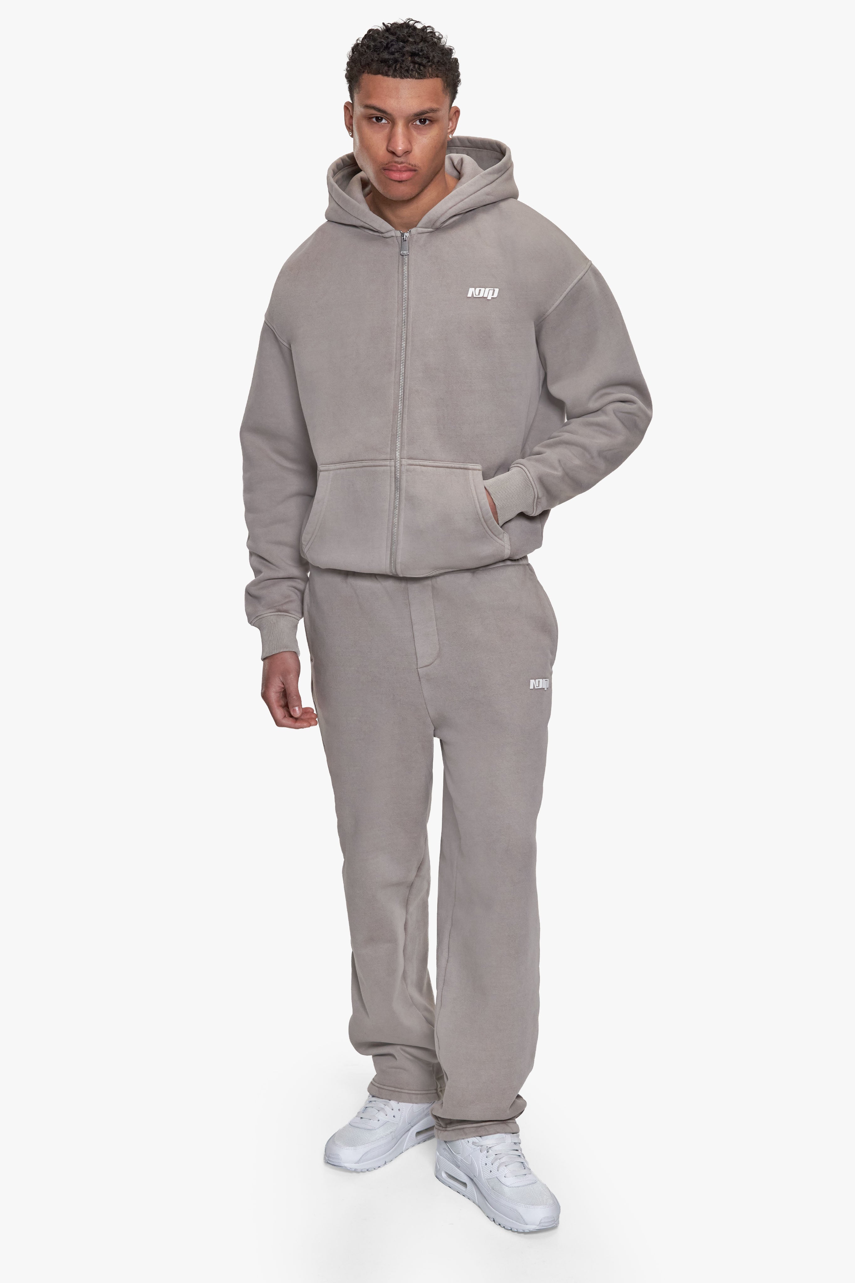 BASIC ZIP HOODIE ACID WASHED BEIGE