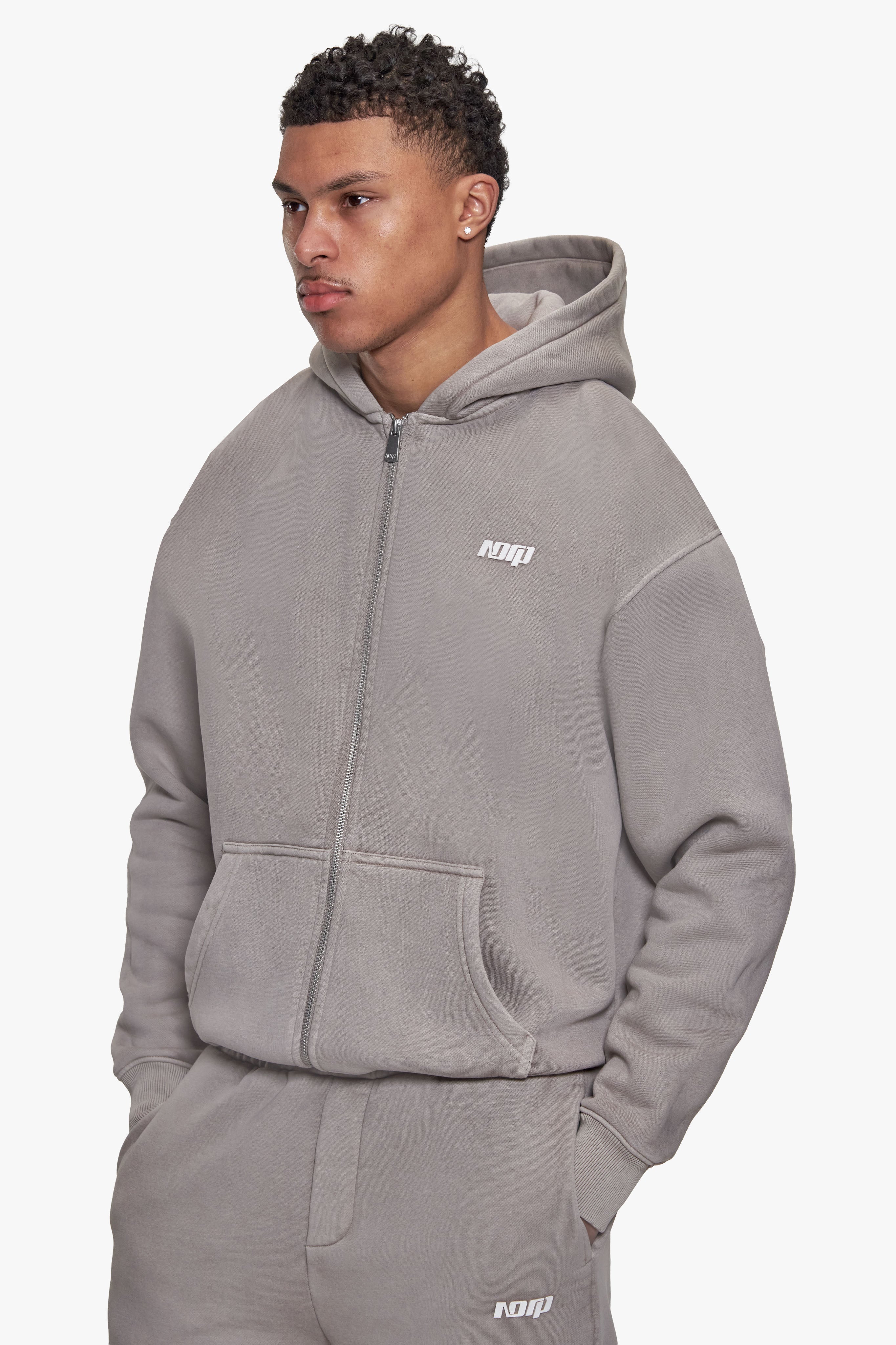 BASIC ZIP HOODIE ACID WASHED BEIGE