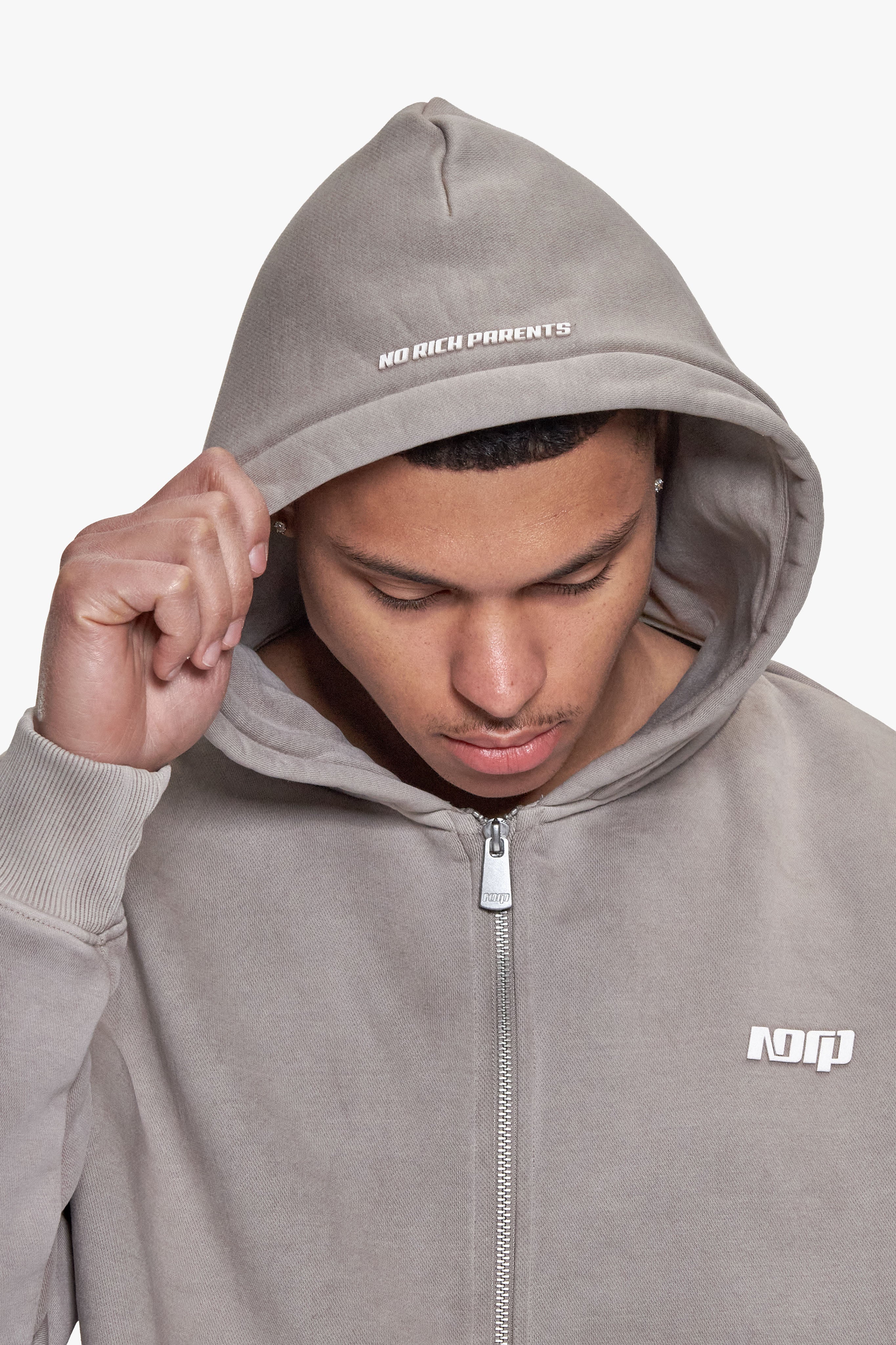 BASIC ZIP HOODIE ACID WASHED BEIGE