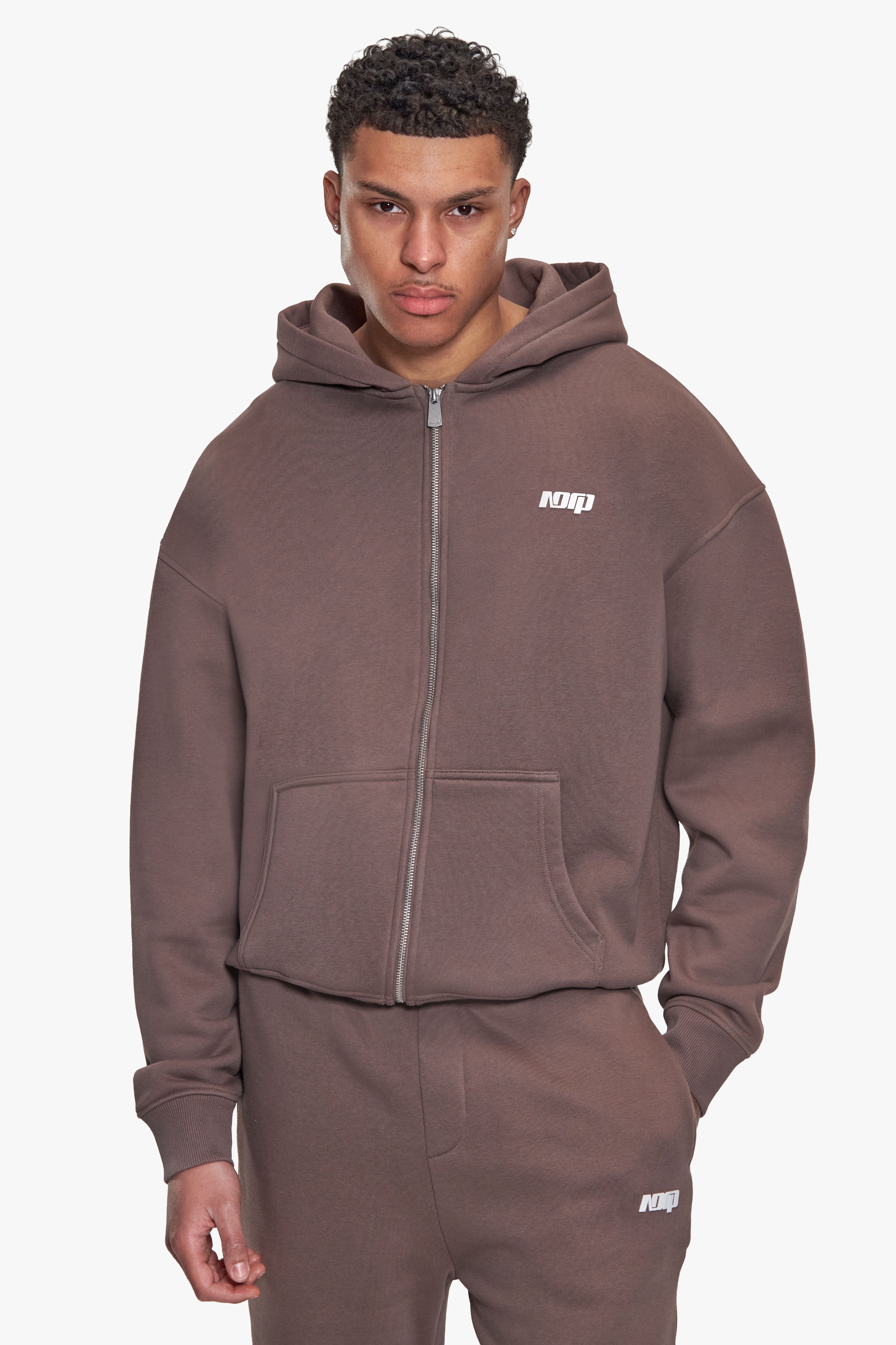 BASIC ZIP HOODIE LIGHT BROWN