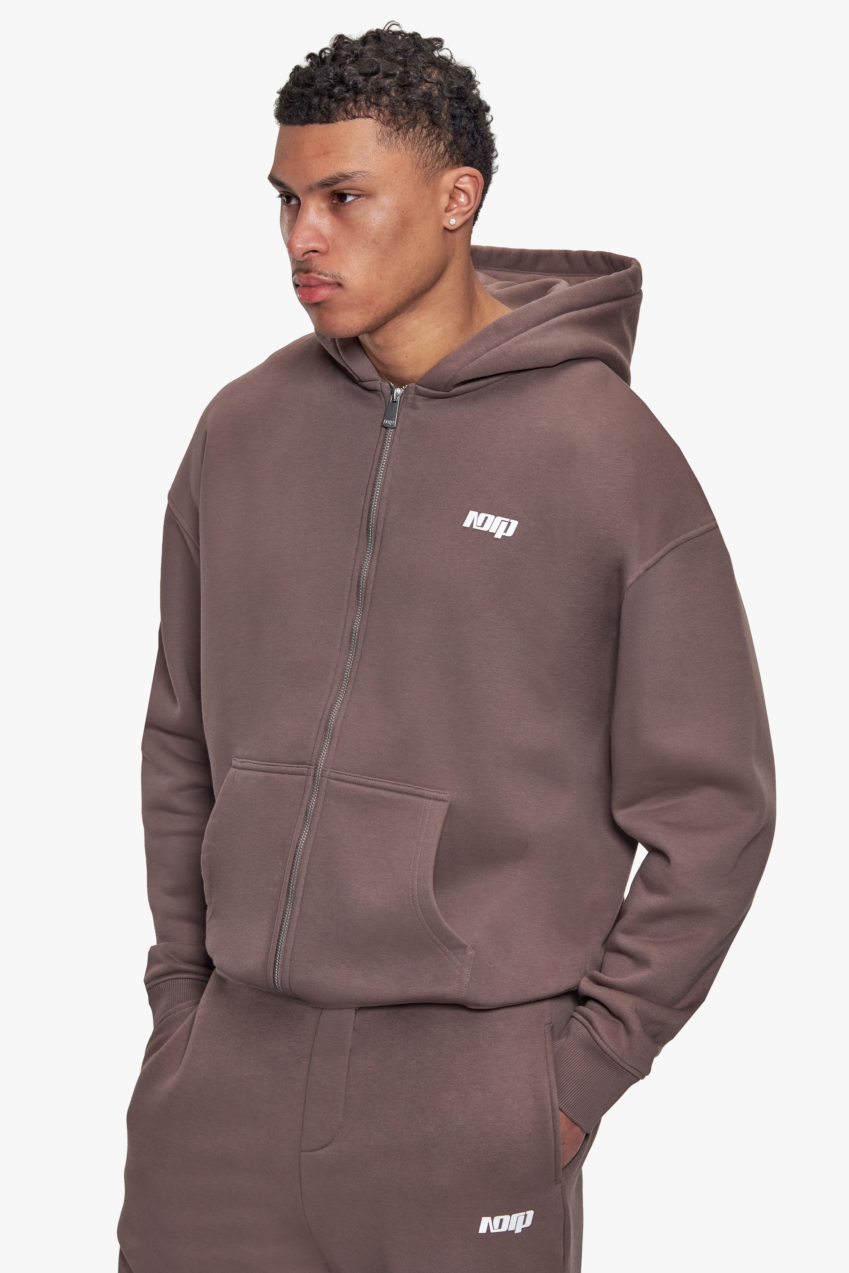 BASIC ZIP HOODIE LIGHT BROWN