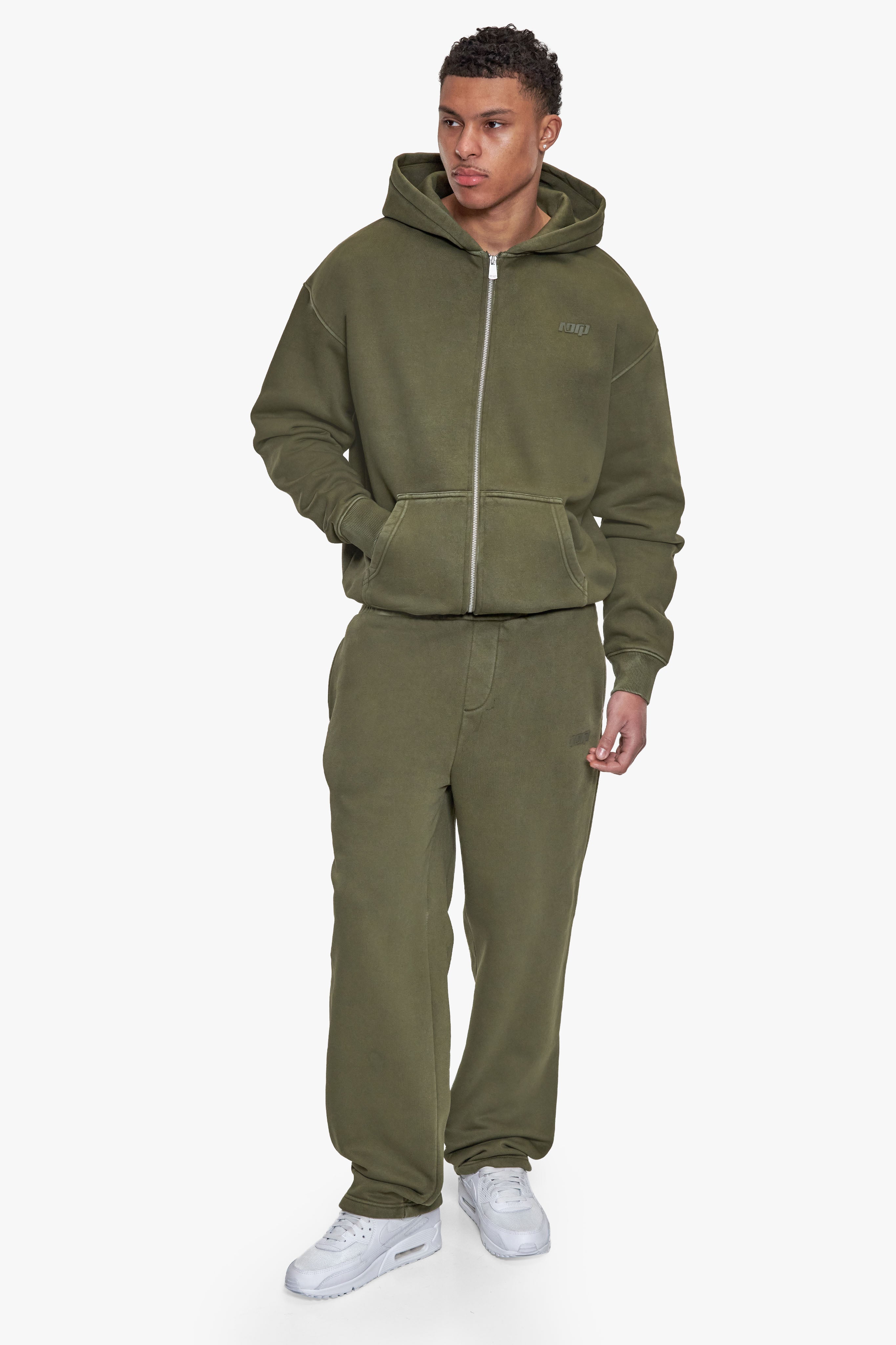 BASIC ZIP HOODIE ACID WASHED OLIVE