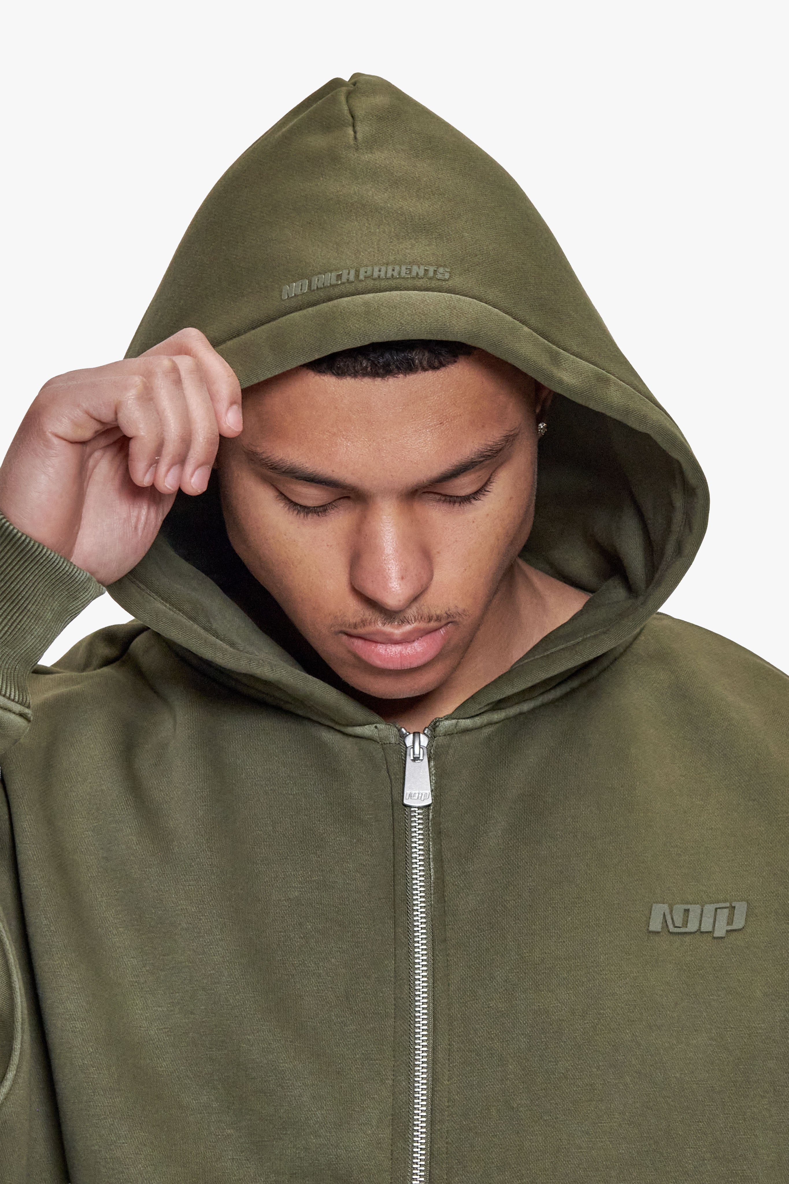 BASIC ZIP HOODIE ACID WASHED OLIVE