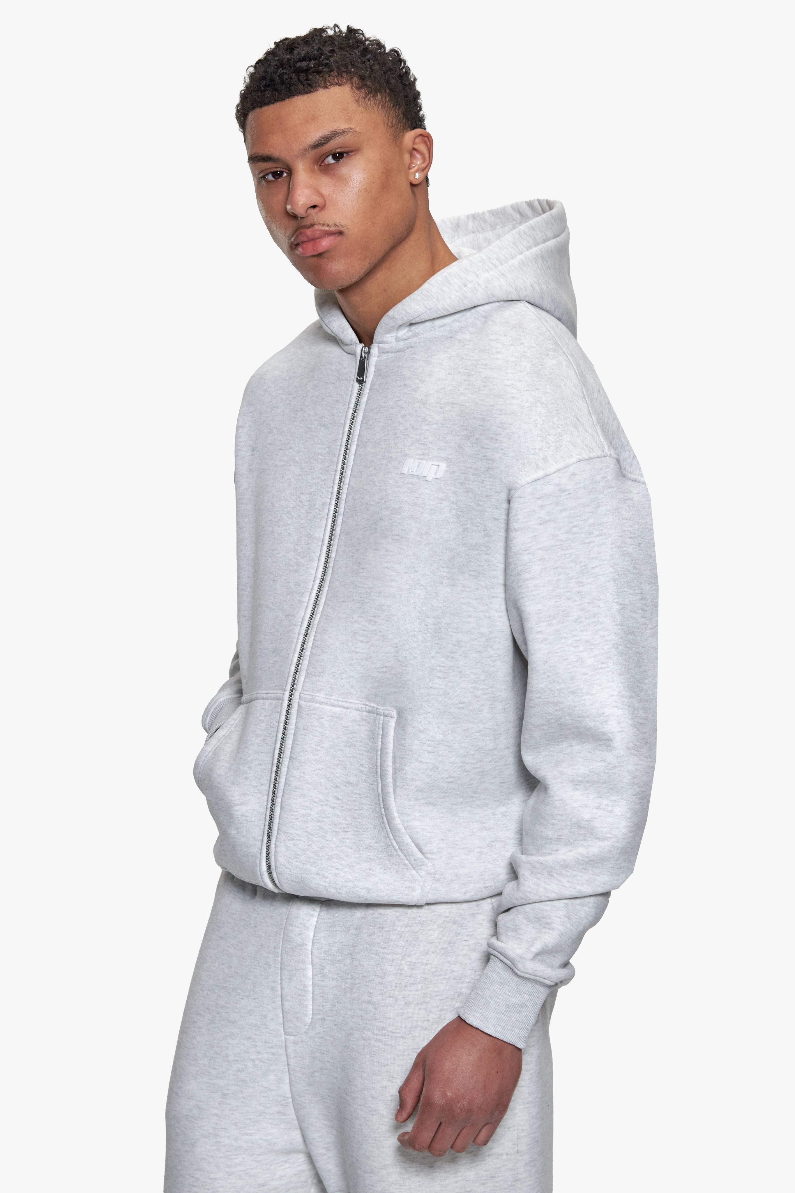 BASIC ZIP HOODIE GREY MELANGE