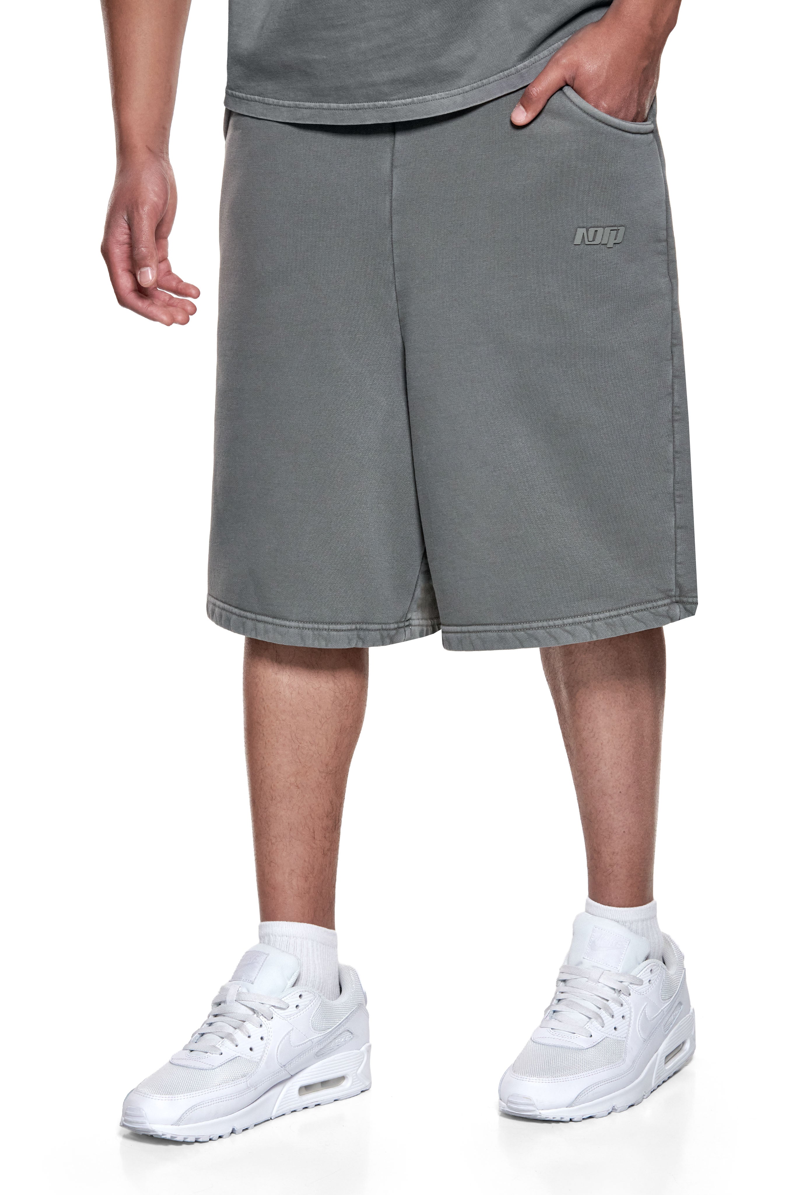 BASIC SWEAT SHORTS ACID WASHED GREY