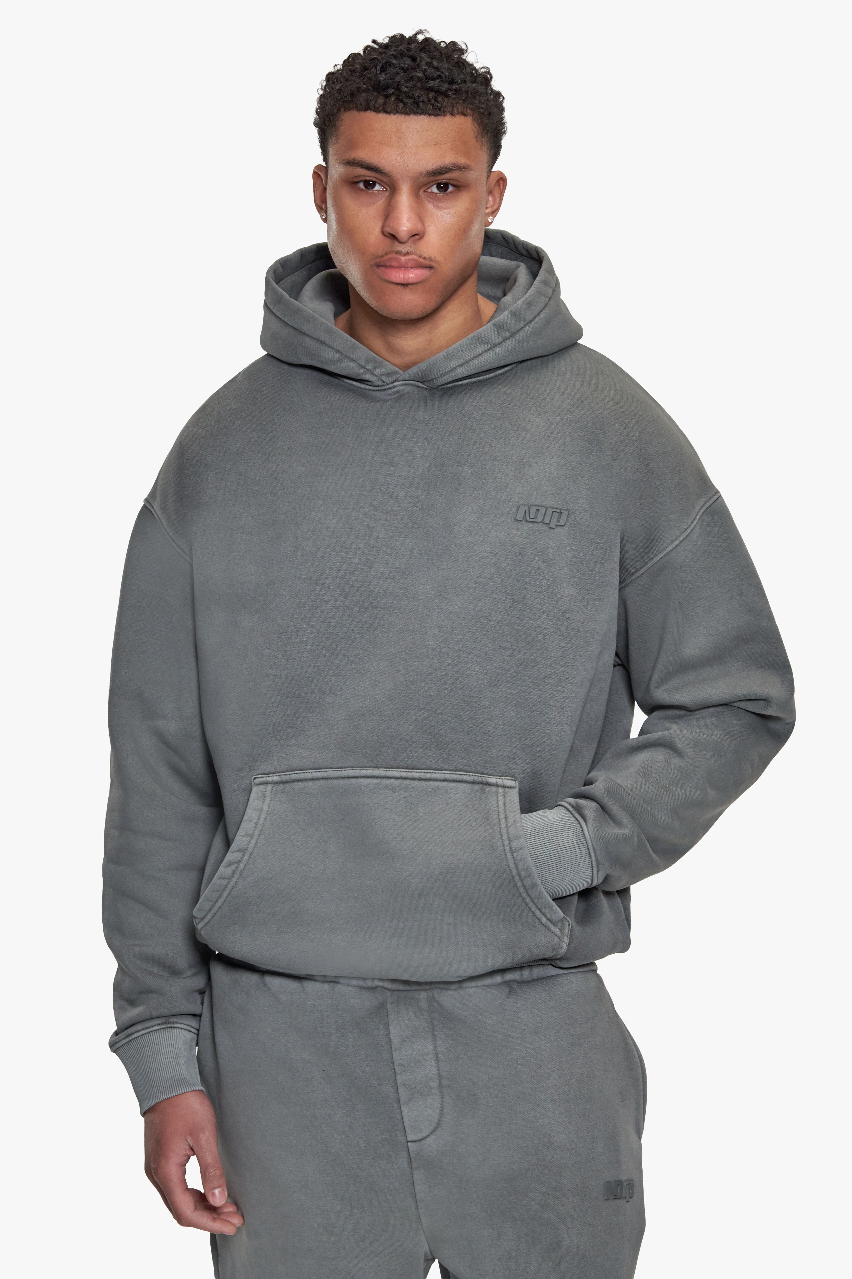 BASIC HOODIE ACID WASHED GREY