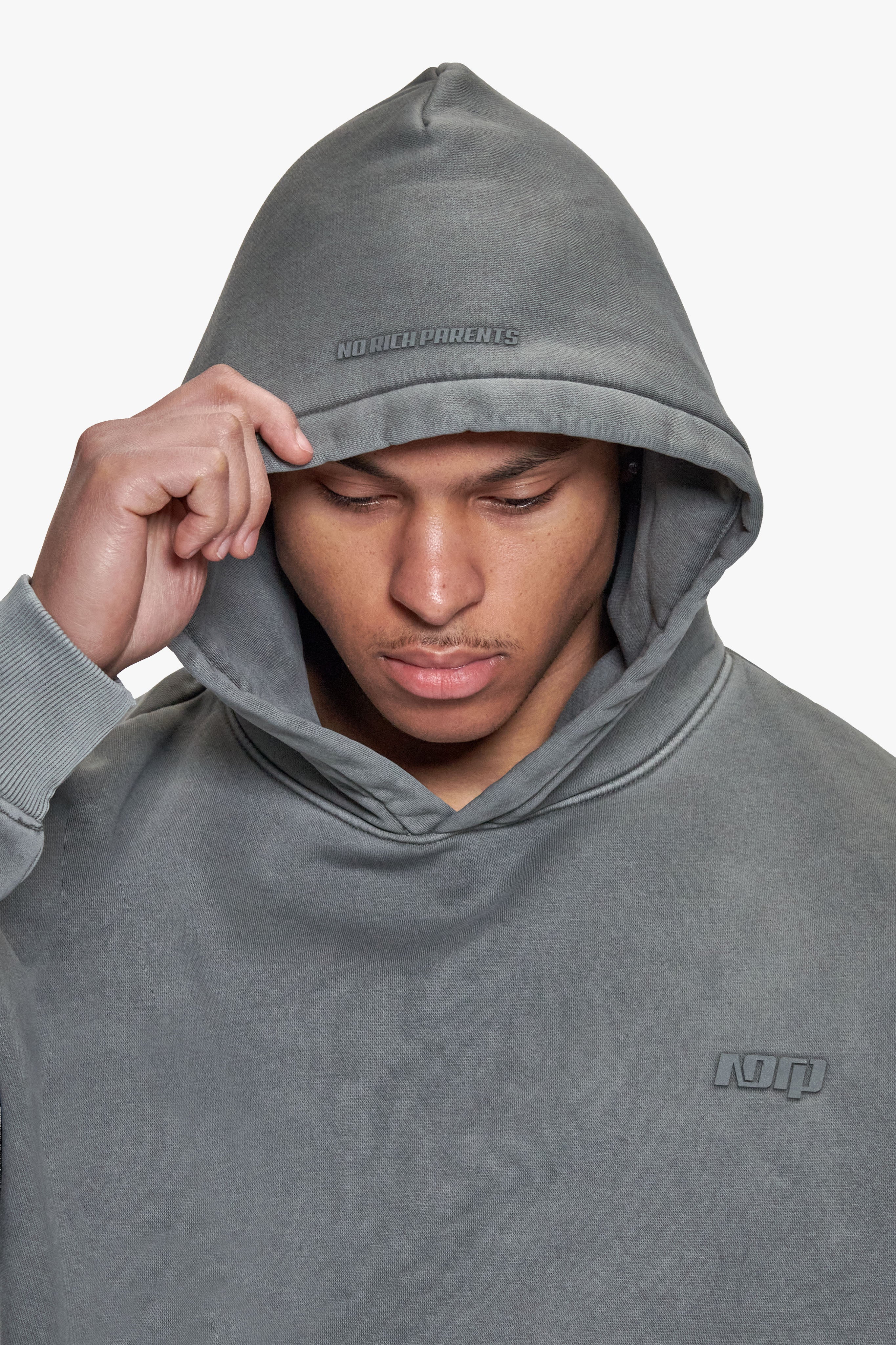 BASIC HOODIE ACID WASHED GREY