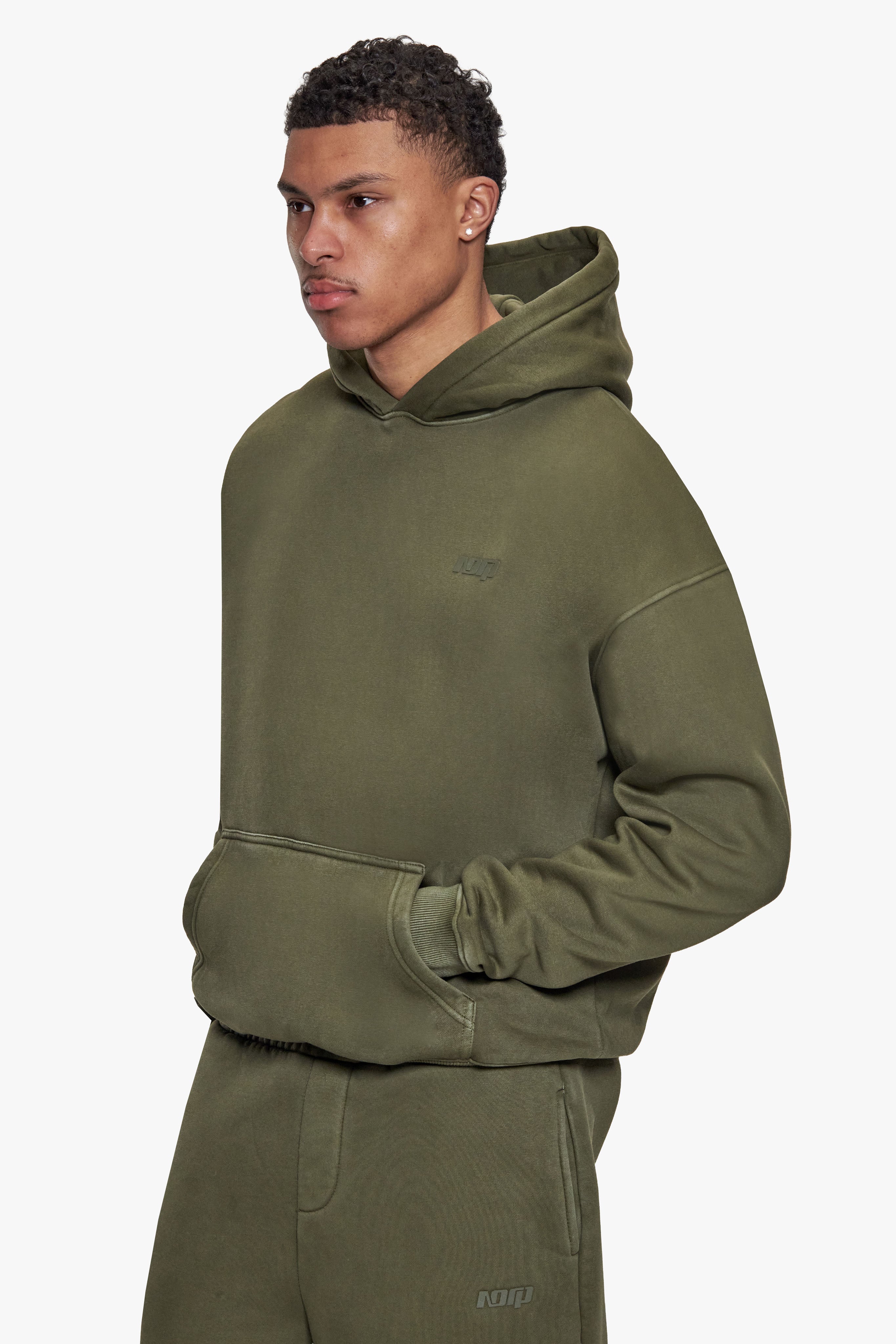 BASIC HOODIE ACID WASHED OLIVE