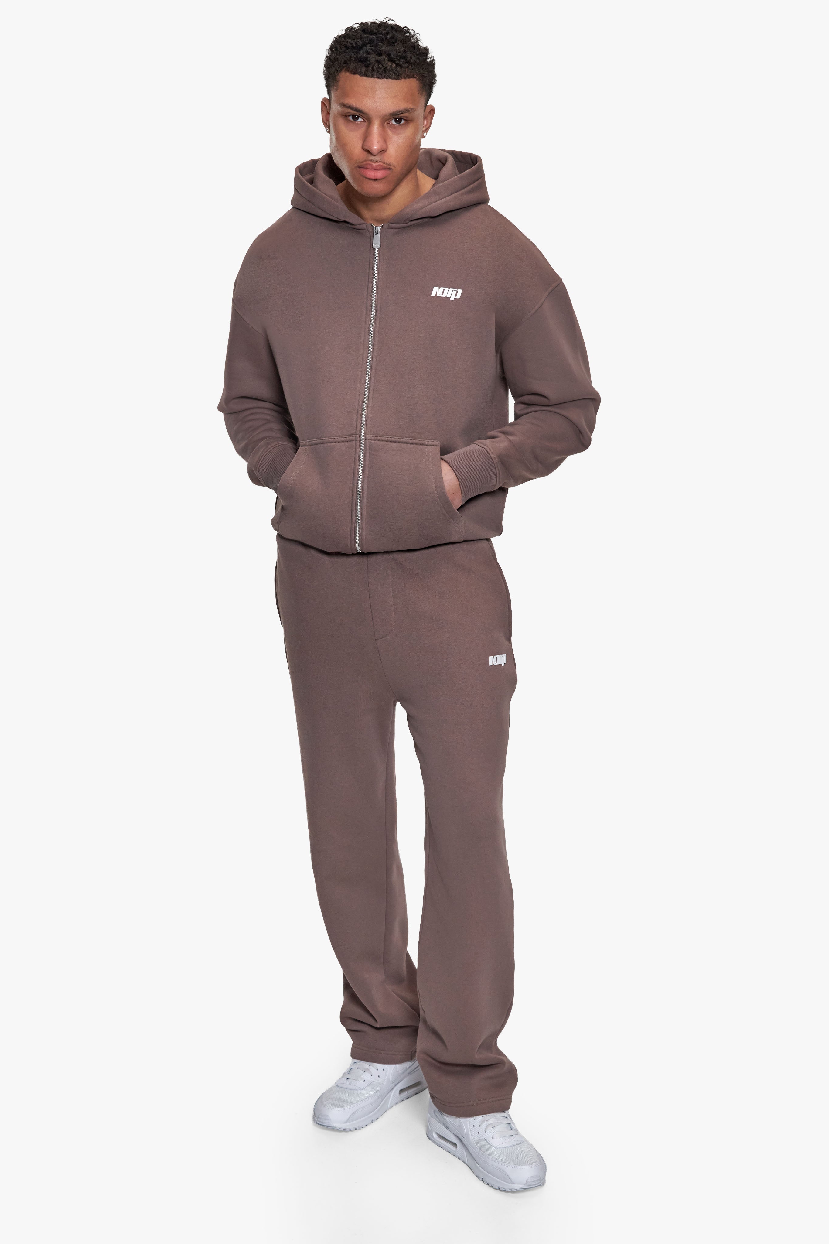 BASIC ZIP  HOODIE LIGHT BROWN
