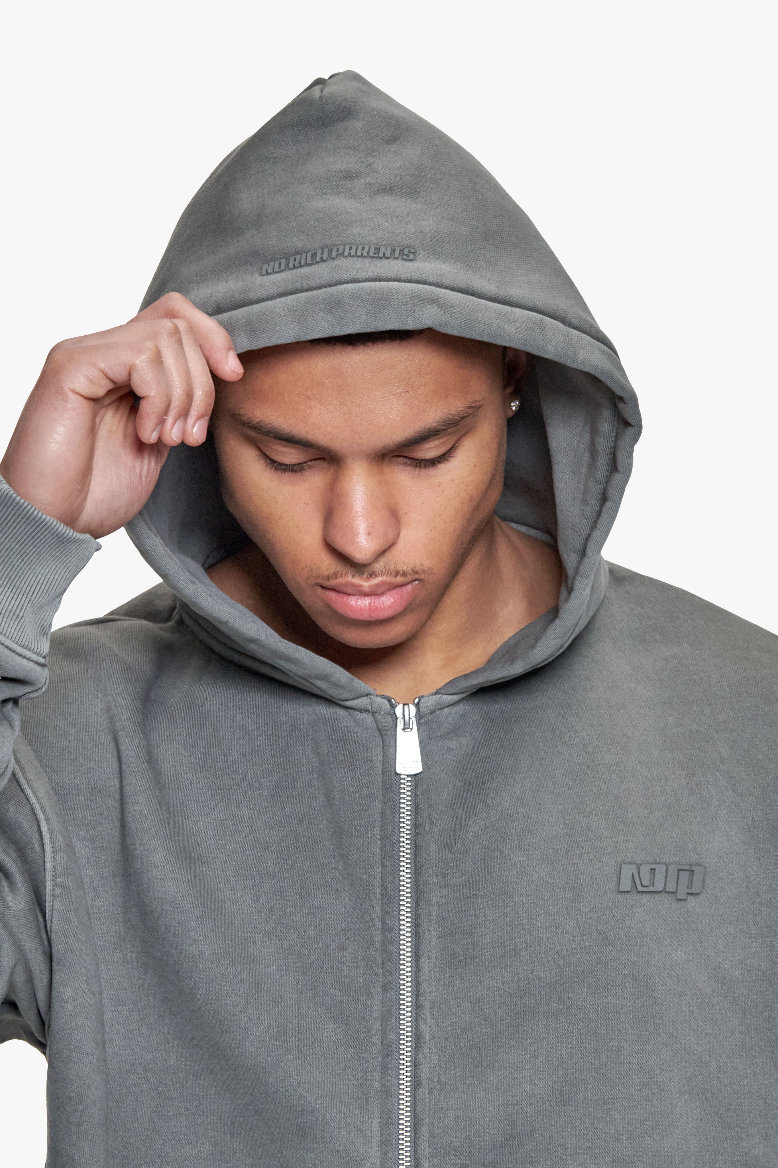 BASIC ZIP  HOODIE ACID WASHED GREY