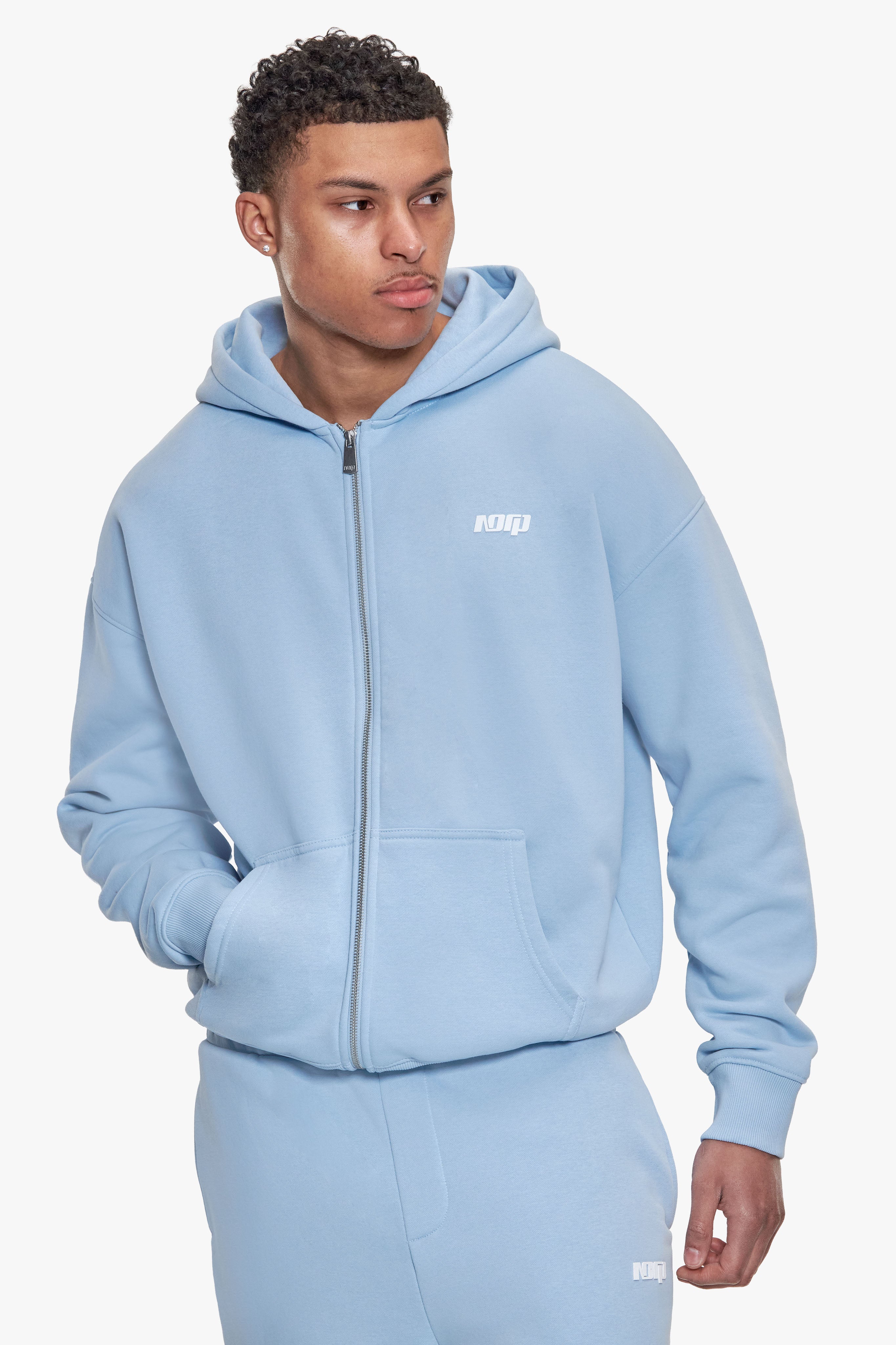 BASIC ZIP  HOODIE BABY BLUE