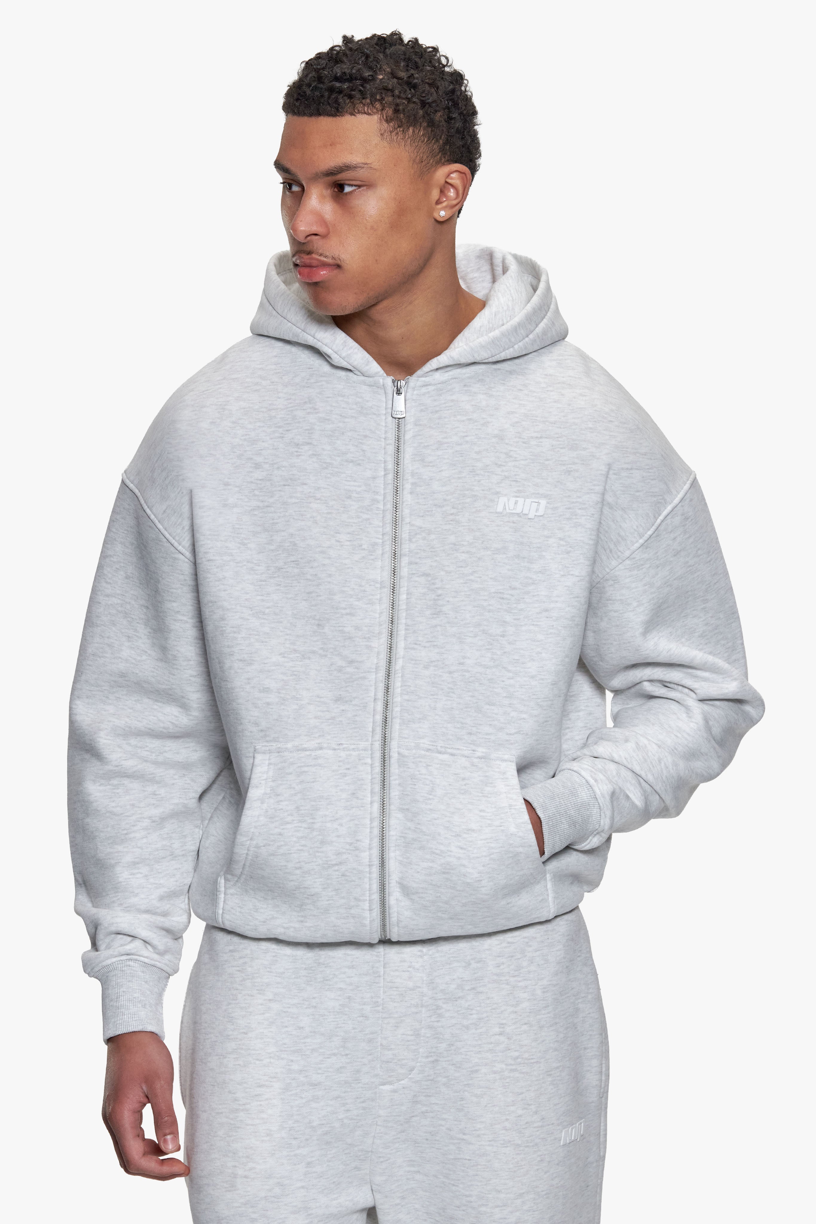 BASIC  ZIP HOODIE GREY MELANGE