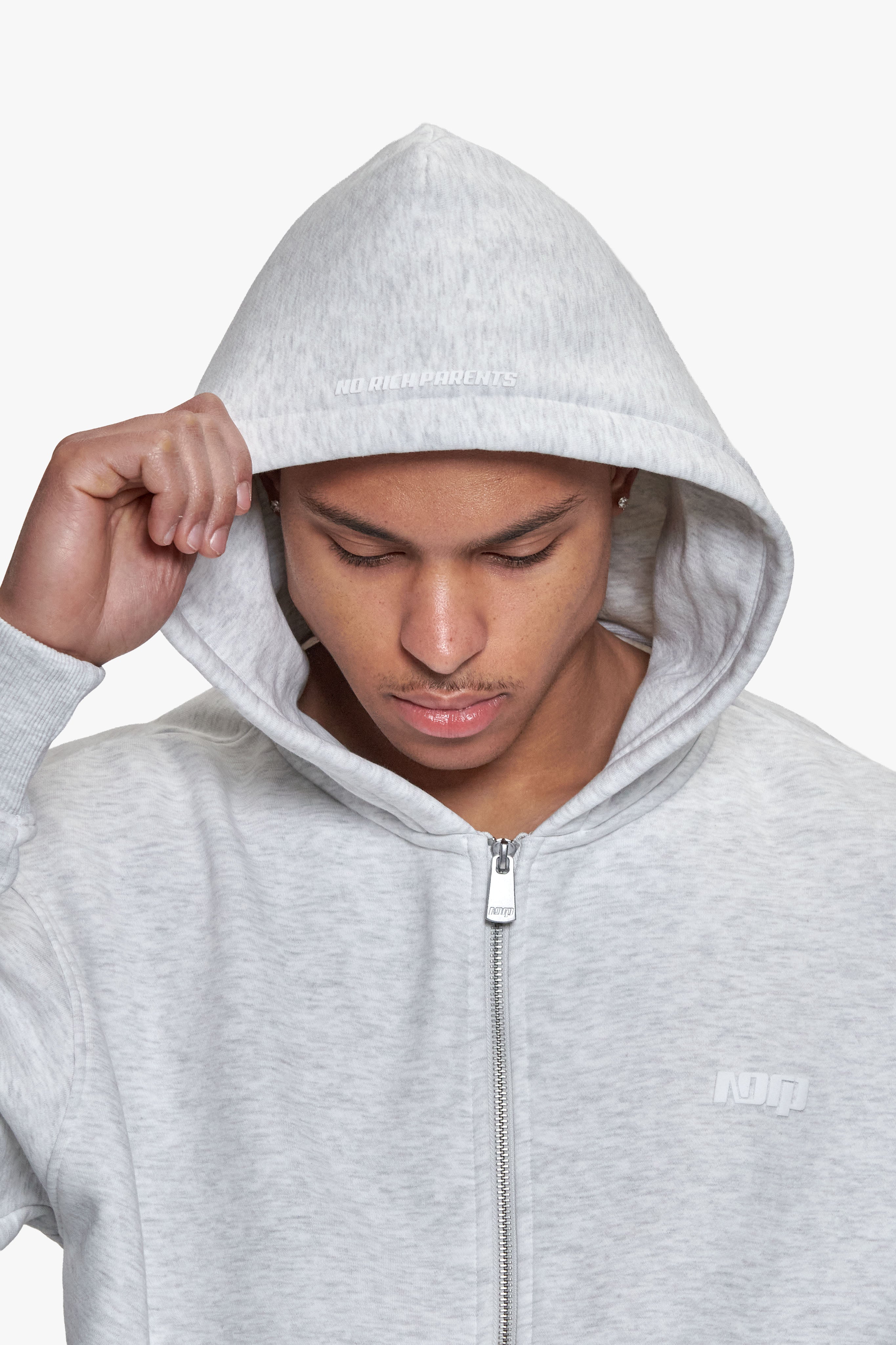 BASIC  ZIP HOODIE GREY MELANGE